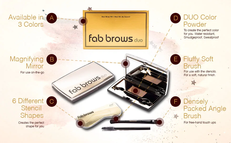 Fab Brows Duo Eyebrow Kit  Ultimate Brow Stencil Kit with Compact Powder Mirror and Eyebrow Shaper  Waterproof Eye Makeup Contour Palette Set for Eyebrow  Eyebrow Cosmetics  (Light/Medium Brown) - foundation pencils mineral easy filler control eyeliner light reusable skin products golden harmony