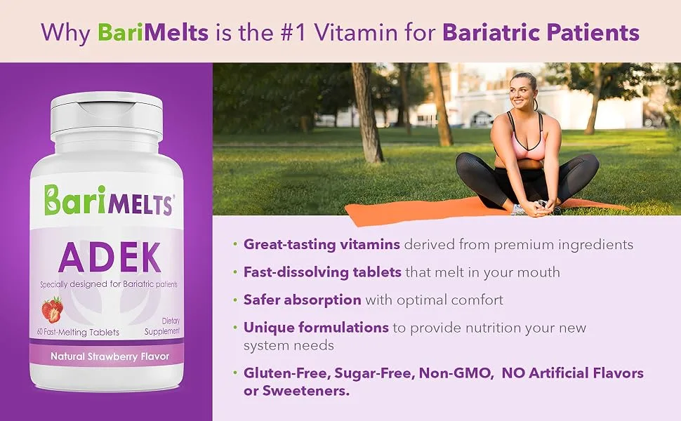 BariMelts ADEK  Dissolvable Bariatric Vitamins  Natural Strawberry Flavor  60 Fast Melting Tablets - bariatric adek