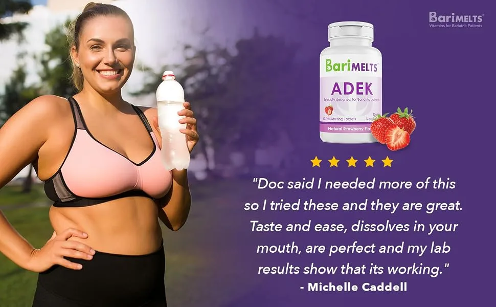 BariMelts ADEK  Dissolvable Bariatric Vitamins  Natural Strawberry Flavor  60 Fast Melting Tablets - bariatric vitamins