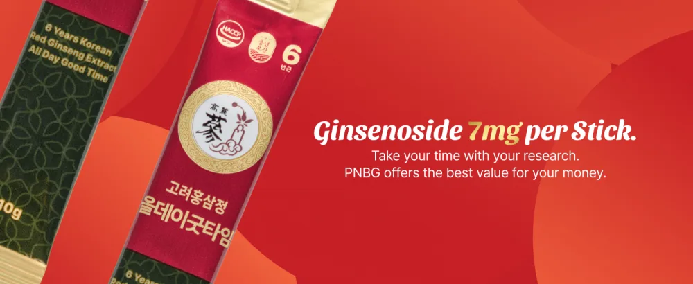 PNBG 6 Year Korean Red Ginseng Shot - 7mg Ginsenosides - Caffeine Free HACCP 10 Packets - ginseng