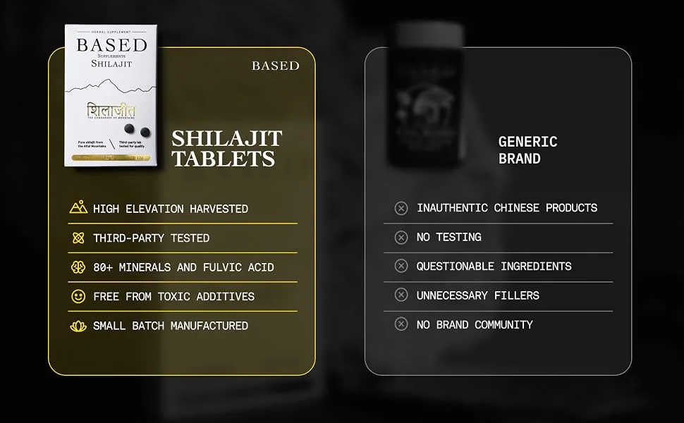 Based Shilajit | Pure Shilajit Tablets with Max Potency, Energy & Immune Support for Men and Women | Rich in Fulvic Acid and 85+ Trace Minerals, 60 Tablets - Shilajit Tablets