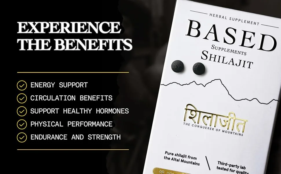 Based Shilajit | Pure Shilajit Tablets with Max Potency, Energy & Immune Support for Men and Women | Rich in Fulvic Acid and 85+ Trace Minerals, 60 Tablets - Shilajit Tablets