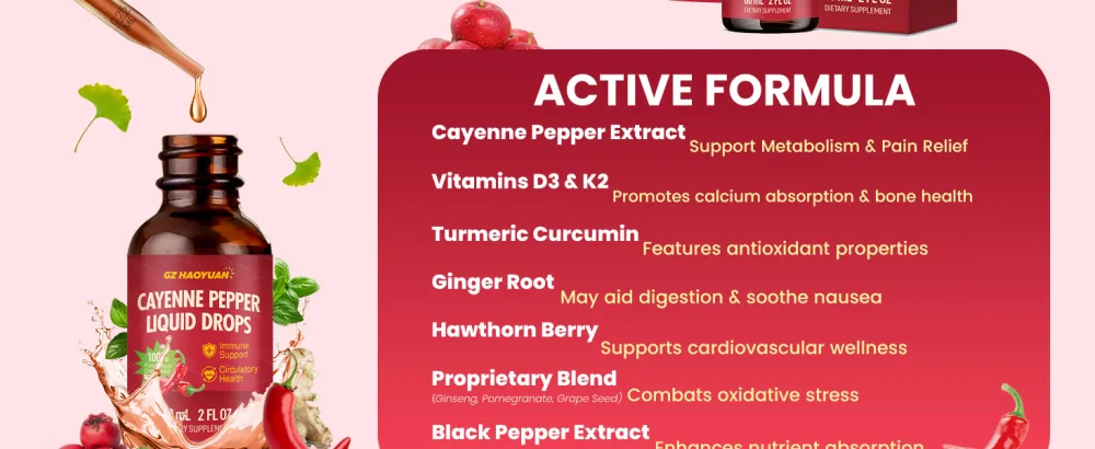 Cayenne Pepper Supplement Liquid Drops + Hawthorn, Vitamin D3 K2 Turmeric Curcumin, Panax Ginseng, Ginger Root Antioxidant Defense, Bone Health Support - 2fl oz - cayenne pepper