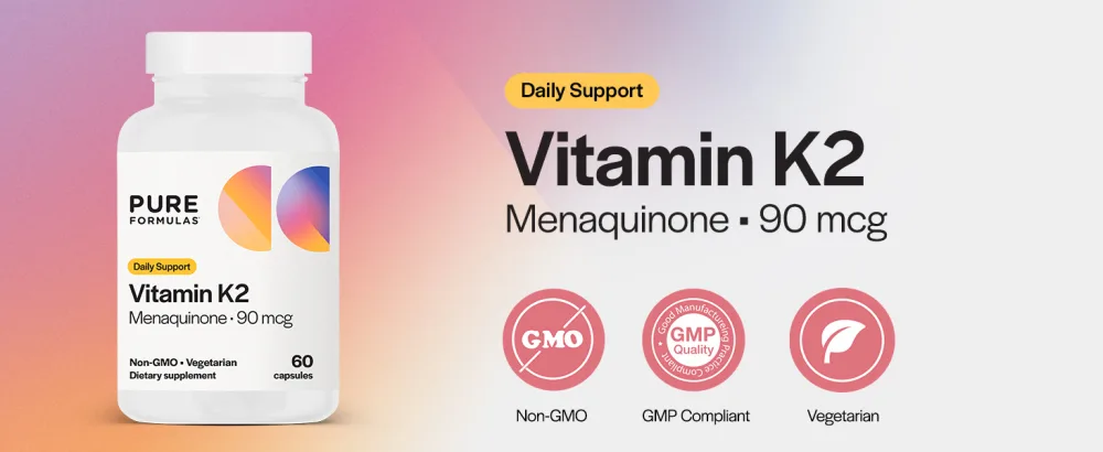 PureFormulas Vitamin K2 MK7 (Menaquinone-7)| High Potency 90mcg | 60 Vegetarian Capsules | Bone & Cardiovascular Support | Soy-Free, Non-GMO, 60 Day Supply - Vitamin K2