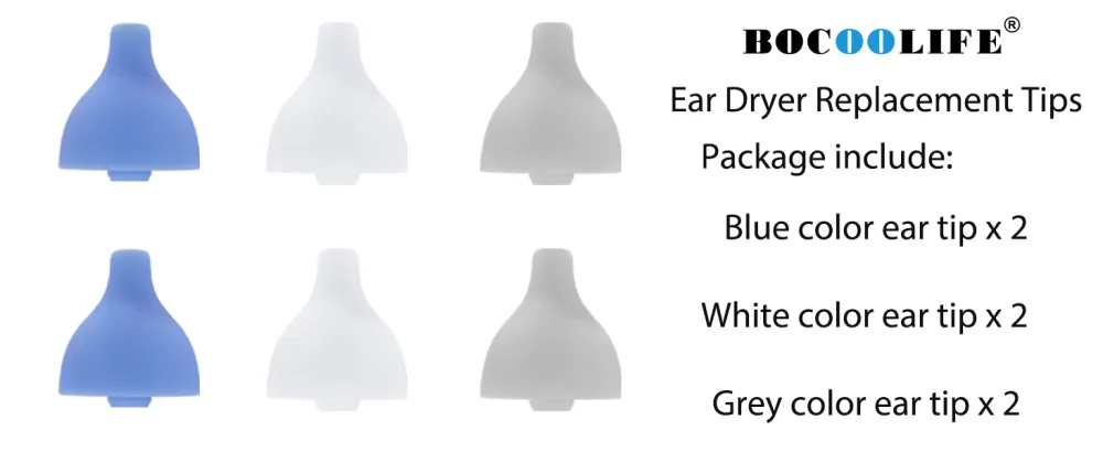 BOCOOLIFE Ear Dryer Ear Tips Soft Replacement Ear Tips Ear Dry Blower for Swimmers Ear Dryer 6pcs - 3 Color-Coded Soft Silicone Replacement Earpieces - 6 tips