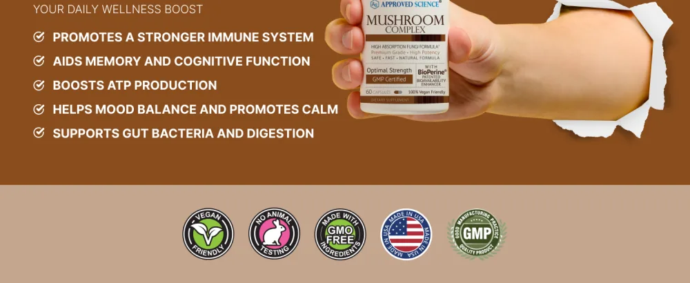 Approved Science Mushroom Complex - Support The Immune System and Cognitive Function - with Lion s Mane, Chaga, Reishi, Turkey Tail, Shiitake, Oyster, and More - 6 Month Supply - Vegan - Mushroom Complex 5