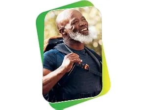 Buried Treasures Aller Ease - 16 fl oz. Liquid Supplement w/ Quercetin, Bromelain, Mullein, Supports Immune, Sinus Comfort, Non-Drowsy Herbal Formula - Older man hiking with a backpack while smiling fondly