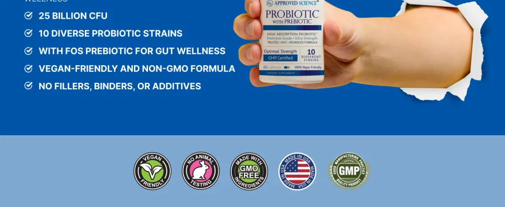 Approved Science Probiotic with Prebiotic - 10 Strains - 25 Billion CFU - 1 Bottle - Vegan 60 Count (Pack of 1) - Pro5