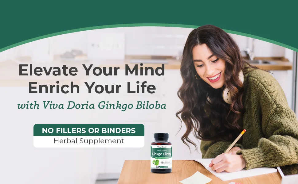 Viva Doria Ginkgo Biloba 720mg, Supports Brain Function & Memory Support, 120 Vegetable Capsules - Elevate Your Mind