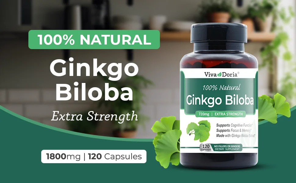 Viva Doria Ginkgo Biloba 720mg, Supports Brain Function & Memory Support, 120 Vegetable Capsules - Ginkgo Biloba