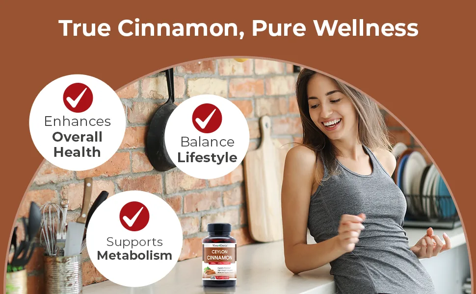 Viva Doria Ceylon Cinnamon, 120 Veggie Capsules, 1500mg Per Serving, Gelatin Free, Made from Organic True Ceylon Cinnamon, 120 Vegetable Capsules - True Cinnamon. Pure wellness