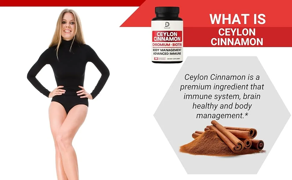 DEDICAD 13in1 Ceylon Cinnamon Capsules - 200 Capsules with Chromium Picolinate, Biotin, Grape Seed, Elderberry & More - De151. Dedicad-Ceylon Cinnamon-1000mg-200caps