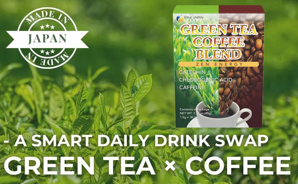 FINE JAPAN Green Tea and Coffee Blend Powder/Catechins and Chlorogenic Acid/Made in Japan/ 30 Sticks (45g) 1 - Green tea &amp; Coffee
