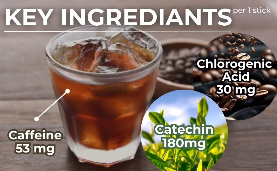 FINE JAPAN Green Tea and Coffee Blend Powder/Catechins and Chlorogenic Acid/Made in Japan/ 30 Sticks (45g) 1 - Green tea &amp; Coffee