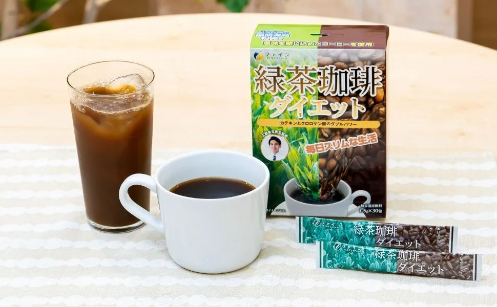 FINE JAPAN Green Tea and Coffee Blend Powder/Catechins and Chlorogenic Acid/Made in Japan/ 30 Sticks (45g) 1 - Green tea &amp; Coffee