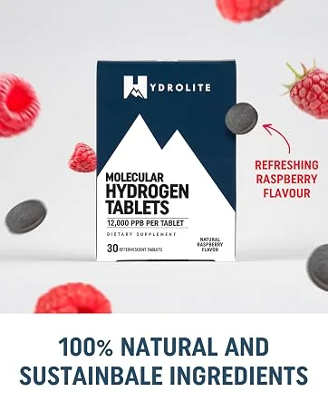 HydroLite Molecular Hydrogen Tablets for Drinking Water with Magnesium | Highest Concentration H2 12,000 PPB | Energy Booster, Enhance Performance & Recovery | Made in USA, 30 Tablets (Raspberry) - HydroLite Molecular Hydrogen Tablets – Ultra-Pure, High-Concentration Hydrogen Water