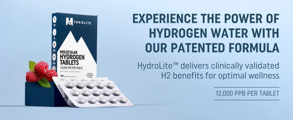 HydroLite Molecular Hydrogen Tablets for Drinking Water with Magnesium | Highest Concentration H2 12,000 PPB | Energy Booster, Enhance Performance & Recovery | Made in USA, 30 Tablets (Raspberry) - HydroLite Molecular Hydrogen Tablets – Ultra-Pure, High-Concentration Hydrogen Water