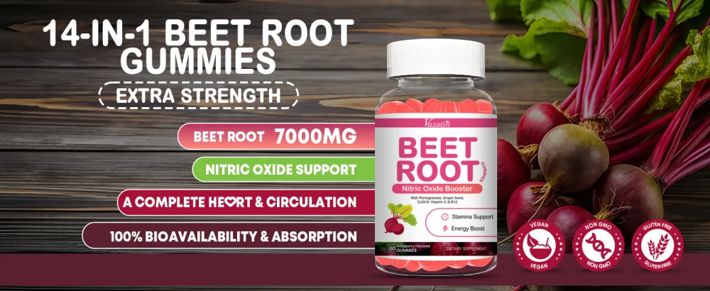 Beet Root Gummies 7000MG Nitric Oxide Beetroot Gummies with Coq 10, Grape Seed, Pomegranate for Circulation & Energy Support Vegan, Non-GMO, 120 Beet Chews 60 Count (Pack of 2) - beet root gummies