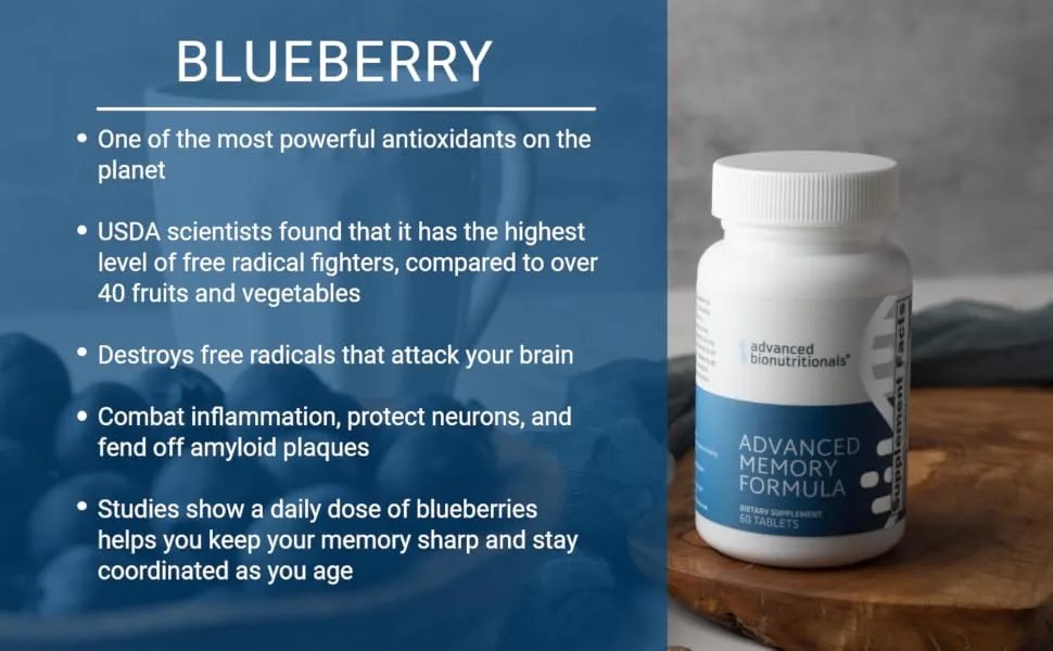 AdvancedBionutritionals AdvancedMemory Formula,Brain Booster Supplement for Memory and Focus,Acetylcholine,Alpha-GPC,NeuroFactor,Manufactured in The USA,60Tablets 60 Count (Pack of 1) - advanced memory formula supplement