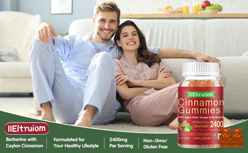 IIEltruiom Cinnamon Supplements, Cinnamon Gummies 2400mg with Berberine, Turmeric, Apple Cider Vinegar, Bitter Melon, Chromium - Vegan, Non-GMO 60 Counts - ceylon cinnamon gummies