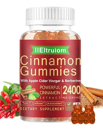 IIEltruiom Cinnamon Supplements, Cinnamon Gummies 2400mg with Berberine, Turmeric, Apple Cider Vinegar, Bitter Melon, Chromium - Vegan, Non-GMO 60 Counts - cinnamon ceylon gummies