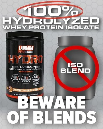 LABRADA Hydro 100% Pure Hydrolyzed Whey Protein Isolate Powder, Lactose Free, Glutamine, Fastest Digesting Whey Available, Instant Mixing, Delicious Taste 47 Servings 4lb (Chocolate) Chocolate 4 Pound (Pack of 1) - 100% Hydrolyzed Isolate