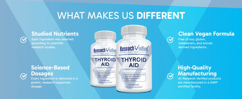 Research Verified Thyroid Aid - Optimal Thyroid Function with Iodine Copper & Zinc - 260 mcg Selenium - 100% Pure - Vegan Friendly - 60 Capsules - 1 Month Supply - Thyroid Aid