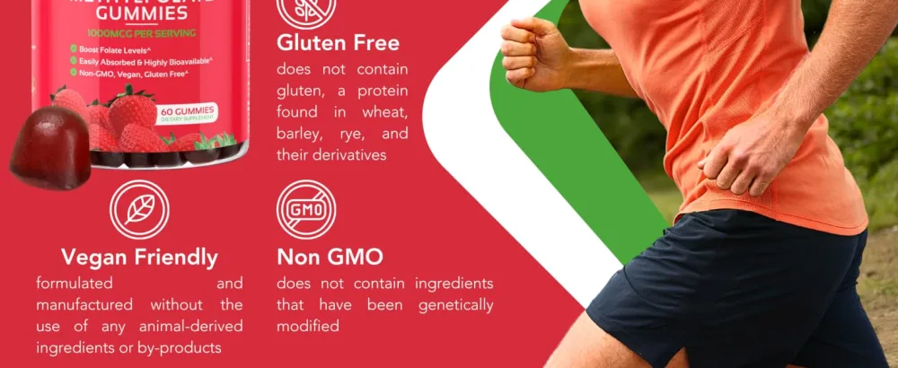CogniTune L-Methylfolate Gummies 1000mcg - Bioavailable 5-MTHF Folate Supplement for Brain Health - MTHFR Support with Delicious Strawberry Flavor - Folate Gummies