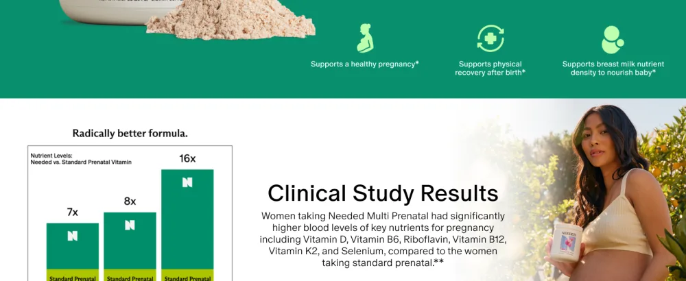 Needed. Vanilla Multivitamin Powder with Choline for Prenatal, Pregnancy, Breastfeeding, Postpartum | Expertly-Formulated & Third-Party Tested | 30-Day Supply - Needed. Vanilla Multivitamin Powder with Choline for Prenatal