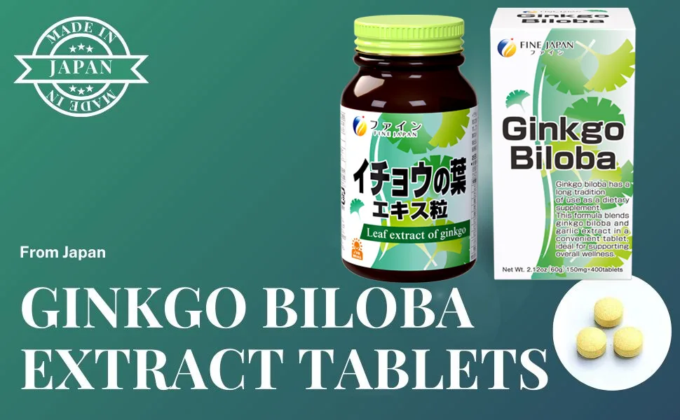 FINE JAPAN Ginkgo Biloba Leaf Extract Tablets, 400 Tablets, with Garlic Extract and B Vitamins for Daily Vitality Support 60g(150mg 400tablets) - Ginkgo Biloba