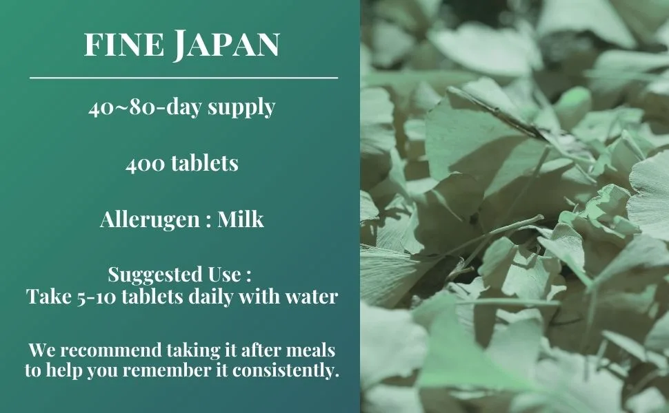 FINE JAPAN Ginkgo Biloba Leaf Extract Tablets, 400 Tablets, with Garlic Extract and B Vitamins for Daily Vitality Support 60g(150mg 400tablets) - Ginkgo Biloba