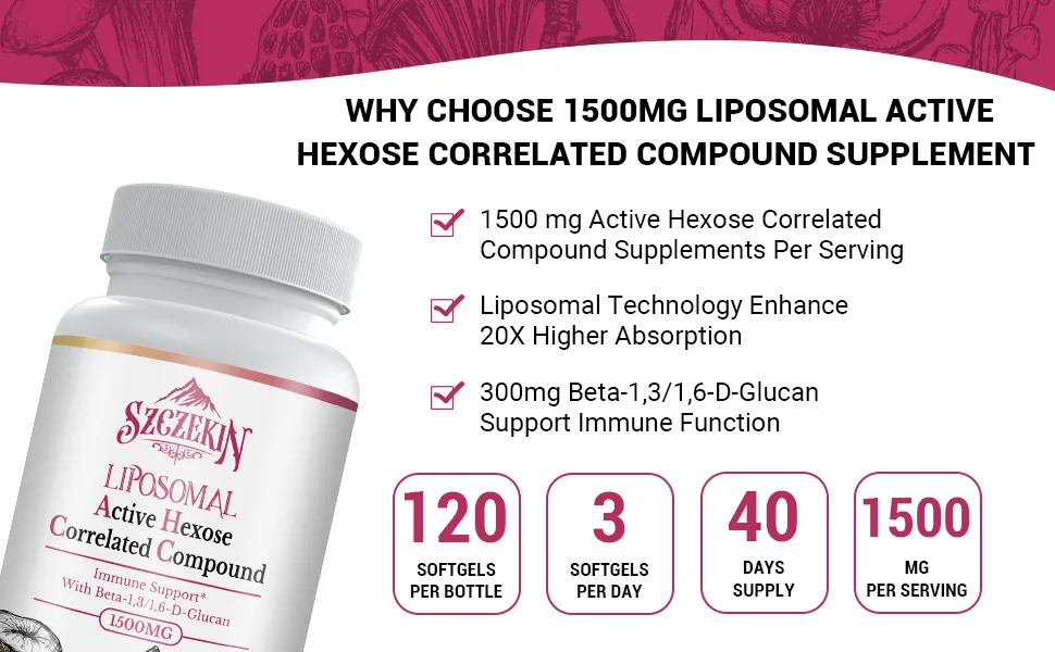1500mg Liposomal Active Hexose Correlated Supplement,120 Soft Gels Beta-Glucans with Natural Mushroom Extract, Immune System, Liver Function, Maintain T-Cell & Killer Cell Activity 120 Count (Pack of 1) - active hexose correlated supplement ahcc