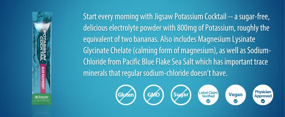 Jigsaw Health Potassium Cocktail | Formerly Pickleball Cocktail | Blue Raspberry Flavor | 60 Servings (Packets) - Potassium Cocktail (Blue Raspberry) (Packets)