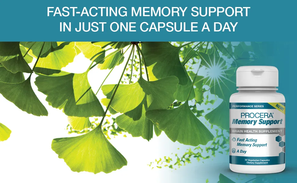 Procera Memory Support - Based on 60+ Ingredient Studies - Boost Mental Performance - Clarity - Mood Stability - Stress - Mental Fatigue - Adaptogens - Ginseng - Ginkgo Biloba - 30 Count - Procera Memory Support