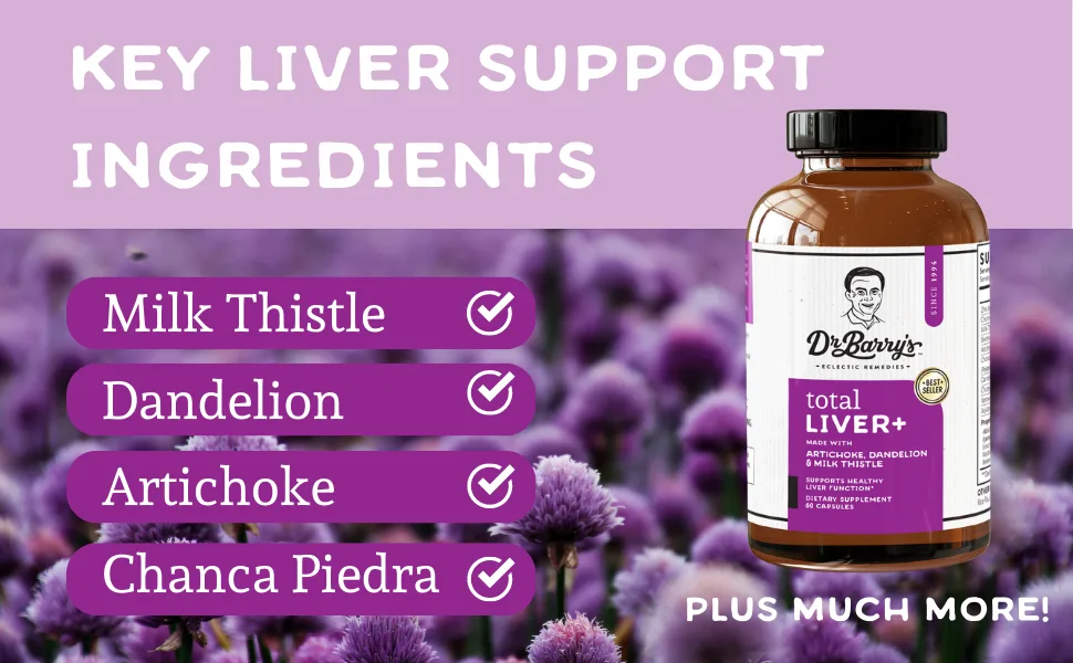 Dr. Barry's Total Liver Supplement with Milk Thistle, Artichoke, Dandelion Root, Support Healthy Liver Function & Natural Cleanse, Boost Immune System, 60 Capsules - HH_Ing