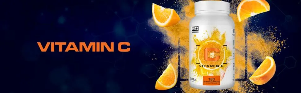MRI Performance Vitamin C 1000mg, Antioxidant & Immune Support, Collagen & Skin Health Support, Citrus Bioflavonoid Complex (180 Vegetarian Tablets) - Vitamin C Product with oranges exploding behind product
