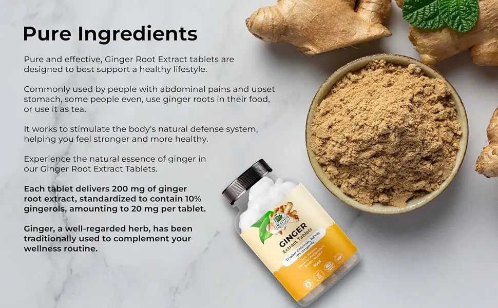Amazing Botanicals Ginger Root Extract Tablets 200 mg - 10% Gingerols, 20 mg per Tablet, 30 Tablets - ginger extract tablets