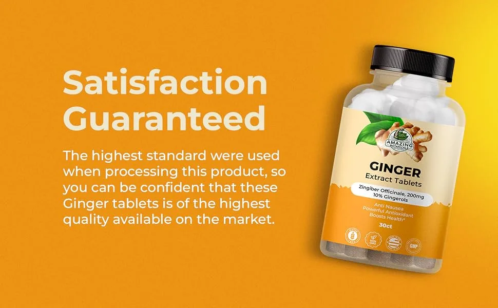 Amazing Botanicals Ginger Root Extract Tablets 200 mg - 10% Gingerols, 20 mg per Tablet, 30 Tablets - ginger extract tablets