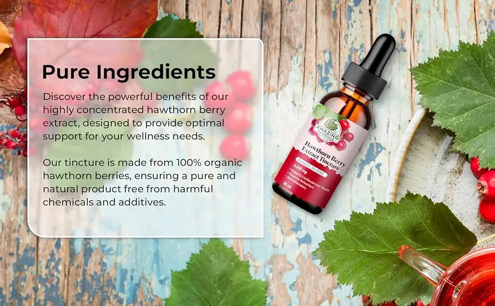 Amazing Botanicals Hawthorn Berry Extract Tincture - 100mg per Serving - Organic Immune Support & Wellness Supplement | 30ml/1oz - hawthorn berry tincture