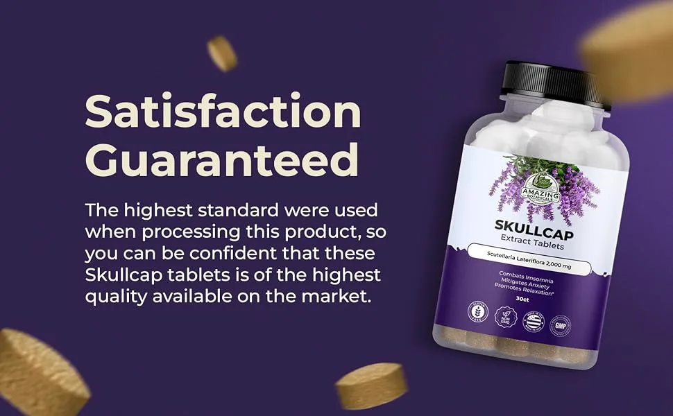 Amazing Botanicals Skullcap 10X Extract Tablets 2,000 mg - High Potency Herbal Supplement for Relaxation and Wellness - 30 Tablets - skullcap extract tablets