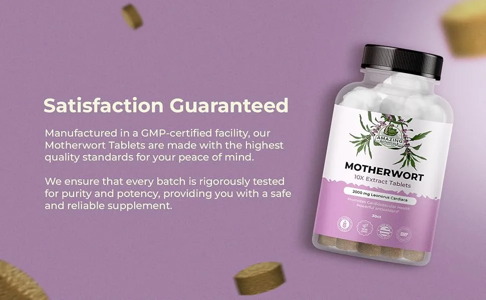 Amazing Botanicals Motherwort 10X Extract Tablets 2,000 mg - High Potency Herbal Supplement for Wellness and Vitality - 30 Tablets - Motherwort Extract Tablets