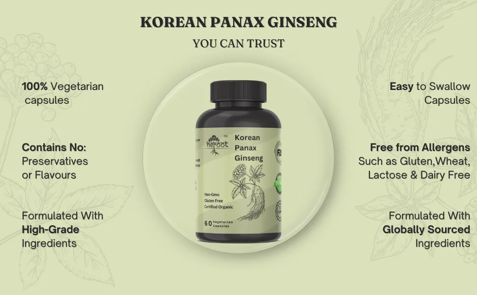 Panax Ginseng Capsules 500 mg Pack of 2 (60 Capsules Each) | Supports Cognitive Function, Vitality & Strength | No Preservatives or Artificial Fillers | Serving Size: 2 120 Count (Pack of 1) - Panax