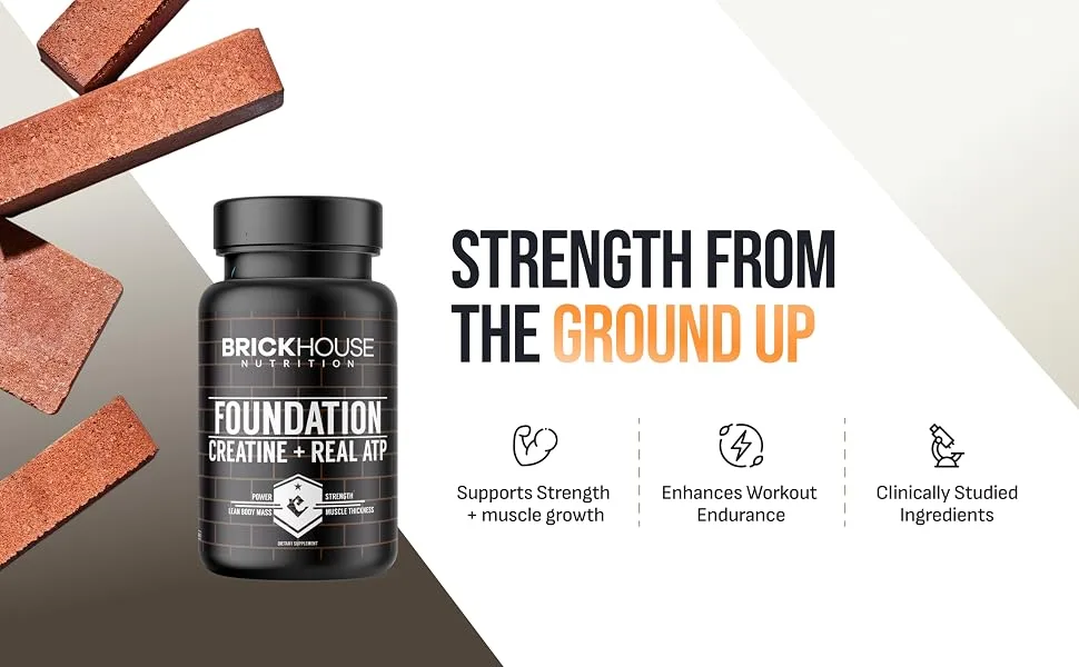 BRICKHOUSE NUTRITION Foundation: Creatine for Men with Peak ATP | Muscle Builder & Recovery Support | Non-Stimulant Workout Supplement for Men (1 pk) - Foundation