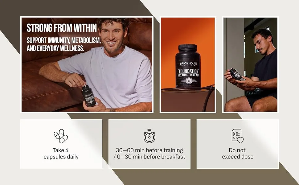BRICKHOUSE NUTRITION Foundation: Creatine for Men with Peak ATP | Muscle Builder & Recovery Support | Non-Stimulant Workout Supplement for Men (1 pk) - Foundation