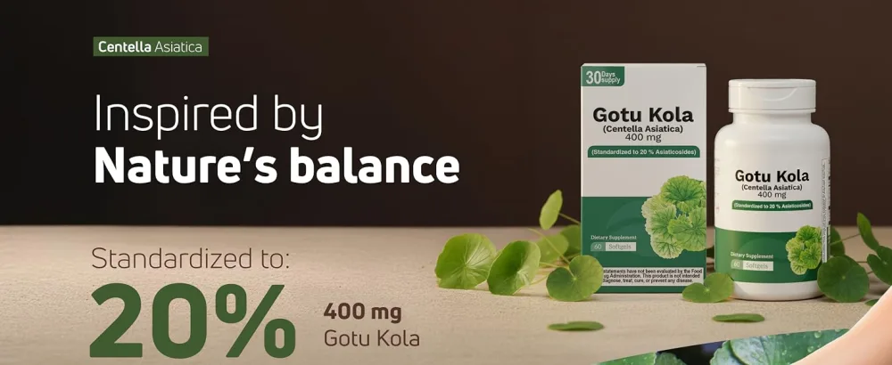 Nutra Nutrition Gotu Kola 400mg Capsules 20% Asiaticosides Standardized Centella Asiatica Extract Supports Circulation, Brain & Cognitive Function 60 Softgels - Standardized for Consistent Quality
