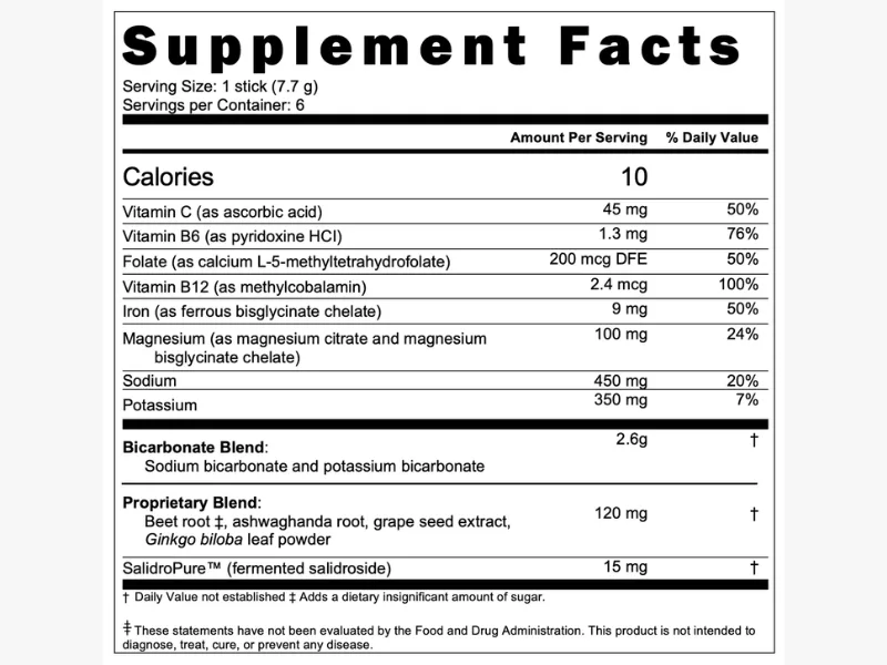 Boost Oxygen Next-Level Hydration Packet | Electrolyte & Bicarbonate Super Blend | Supports Healthy Circulation for Hydration, Oxygenation, Occasional Fatigue & Recovery | Mixed Berry (6 Pack) 0.27 Ounce (Pack of 6) - Supplement Facts