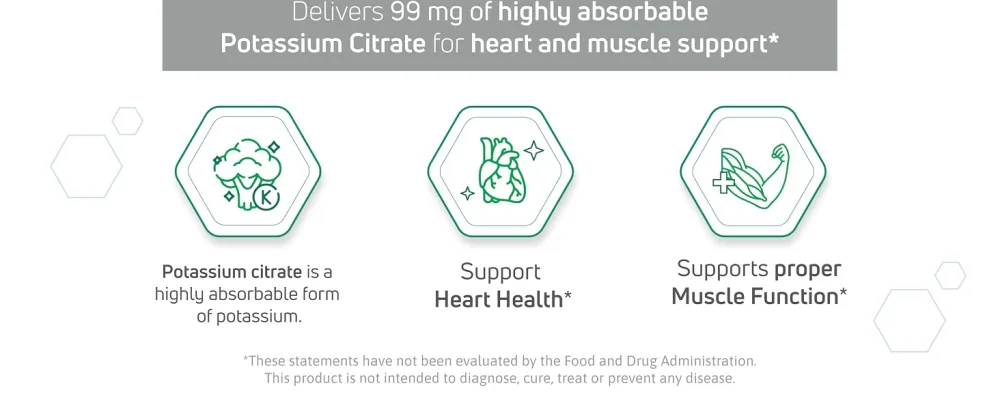 Potassium Citrate Supplement 99 mg Potassium per Softgel for Electrolyte Balance & Muscle Function 60 Softgels - Potassium Citrate 99mg