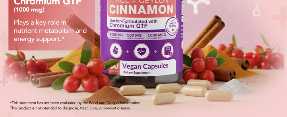 Intimate Rose Berberine with Ceylon Cinnamon & Chromium Supplement - 1500mg Complex for Blood Sugar & Immune System Support, 90 Capsules - Berberine with Ceylon Cinnamon