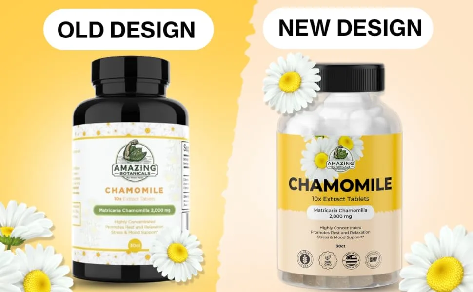 Amazing Botanicals Organic Chamomile Extract Tablets - Matricaria Chamomilla Plant-Based Supplement - 10x Extract 2000 MG Each - Promotes Relaxation - 30 Tablets - chamomile 100mg extract tablets