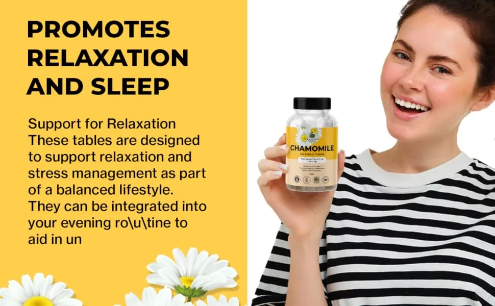 Amazing Botanicals Organic Chamomile Extract Tablets - Matricaria Chamomilla Plant-Based Supplement - 10x Extract 2000 MG Each - Promotes Relaxation - 30 Tablets - chamomile extract tablets for sleep
